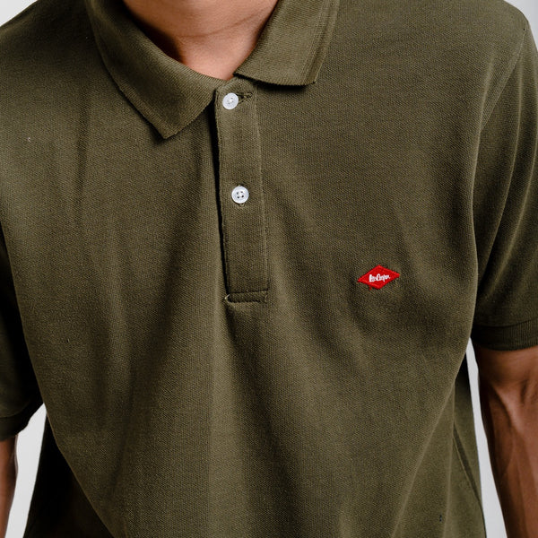 Lee Cooper Polo Shirt Logo Type Olive