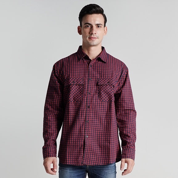 Lee Cooper Flannel Shirt Ethan Maroon