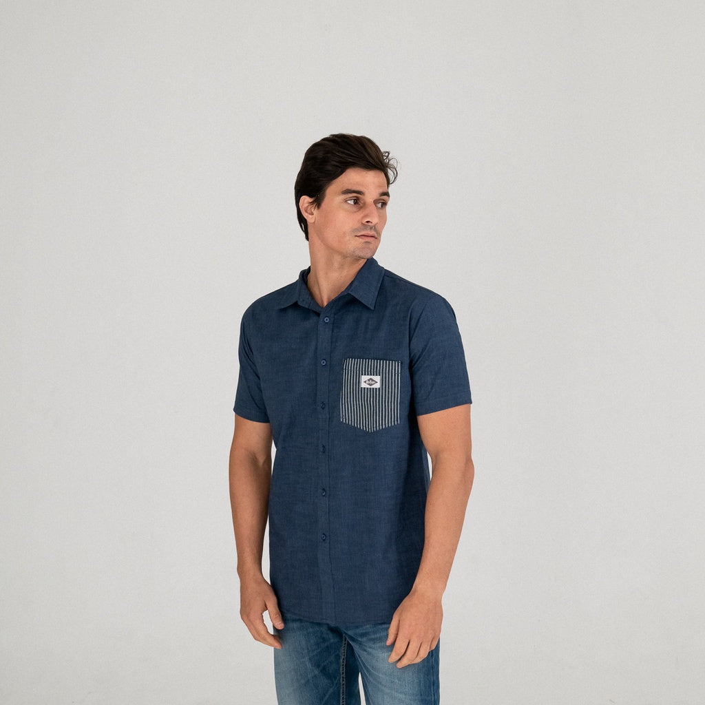 Lee Coper Short Sleeve Stripe Pocket Navy