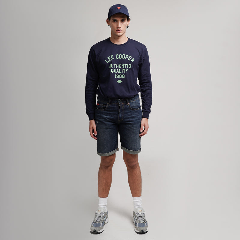 Lee Cooper Jeans Short Roll Up Ripped Dark Blue