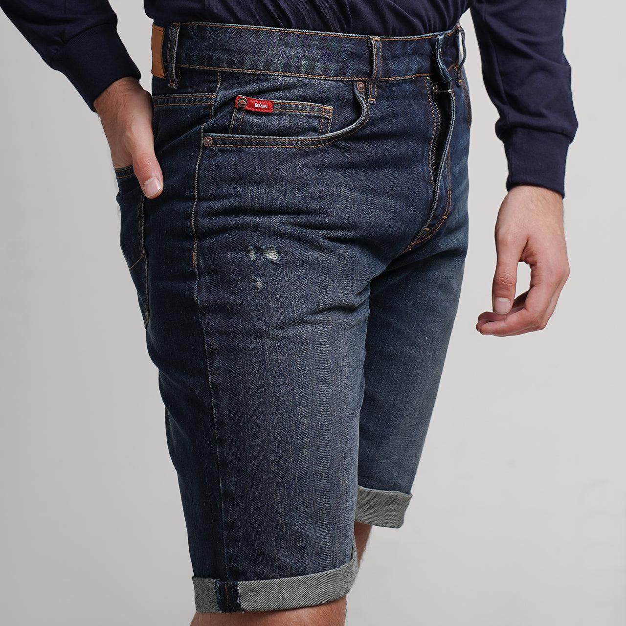 Lee Cooper Jeans Short Roll Up Ripped Dark Blue