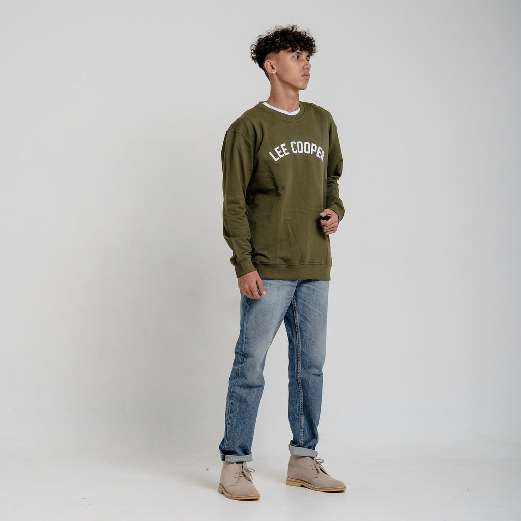 Lee Cooper Sweatshirt Crewneck Varsity Logo Type Green Army