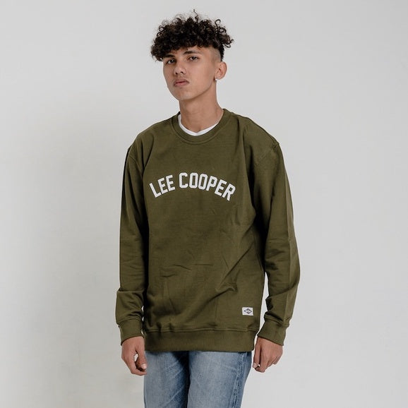 Lee Cooper Sweatshirt Crewneck Varsity Logo Type Green Army