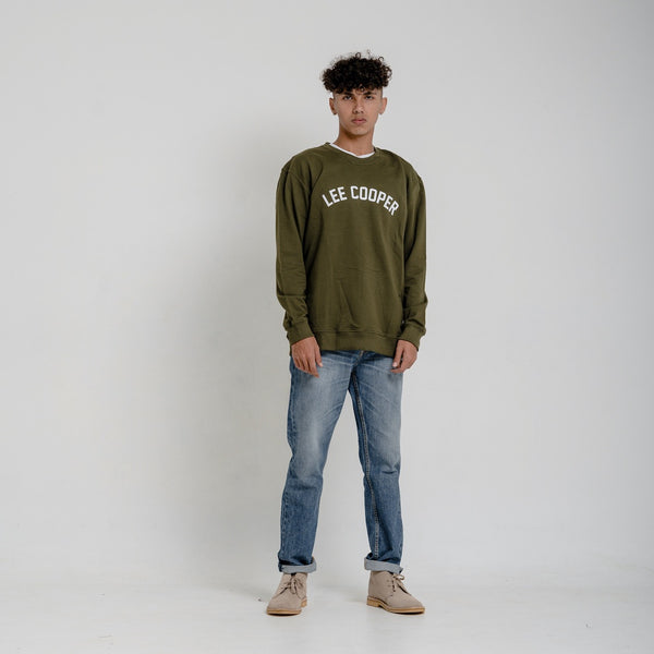 Lee Cooper Sweatshirt Crewneck Varsity Logo Type Green Army