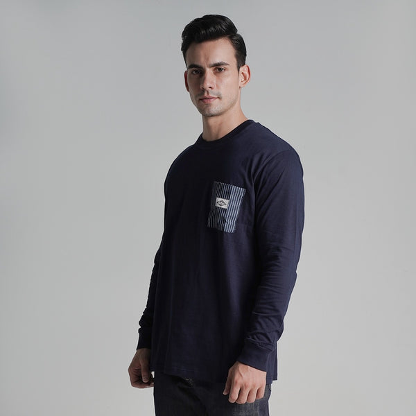 Lee Cooper Longsleeve T-shirt Stripe Pocket Navy