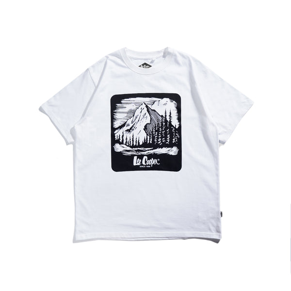 Lee Cooper T-Shirt Woodcut Mountain White