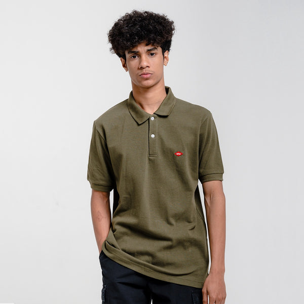 Lee Cooper Polo Shirt Logo Type Olive