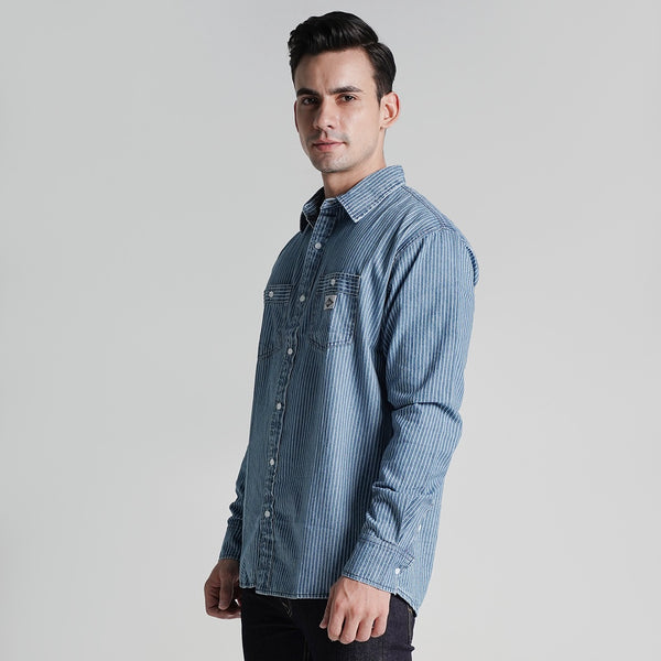 Lee Cooper Long Shirt Stripe Adler Blue Stone