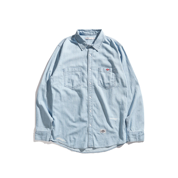 LEE COOPER SHIRT CHAMBRAY CHAD REPAIRED LIGHT BLUE