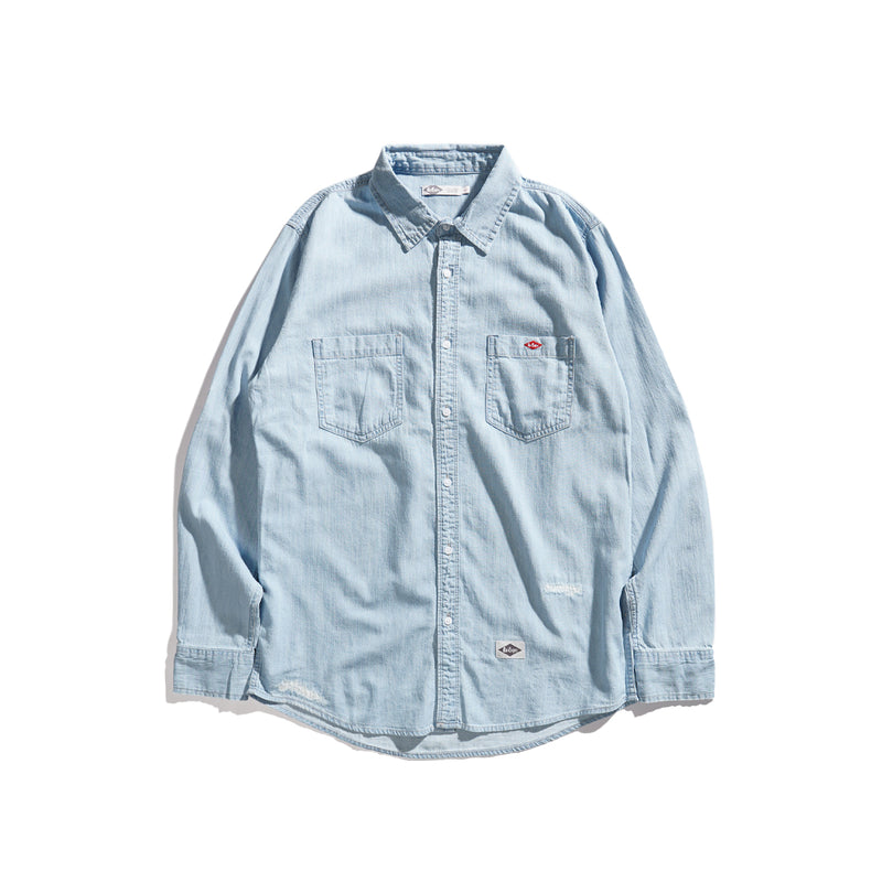 LEE COOPER SHIRT CHAMBRAY CHAD REPAIRED LIGHT BLUE