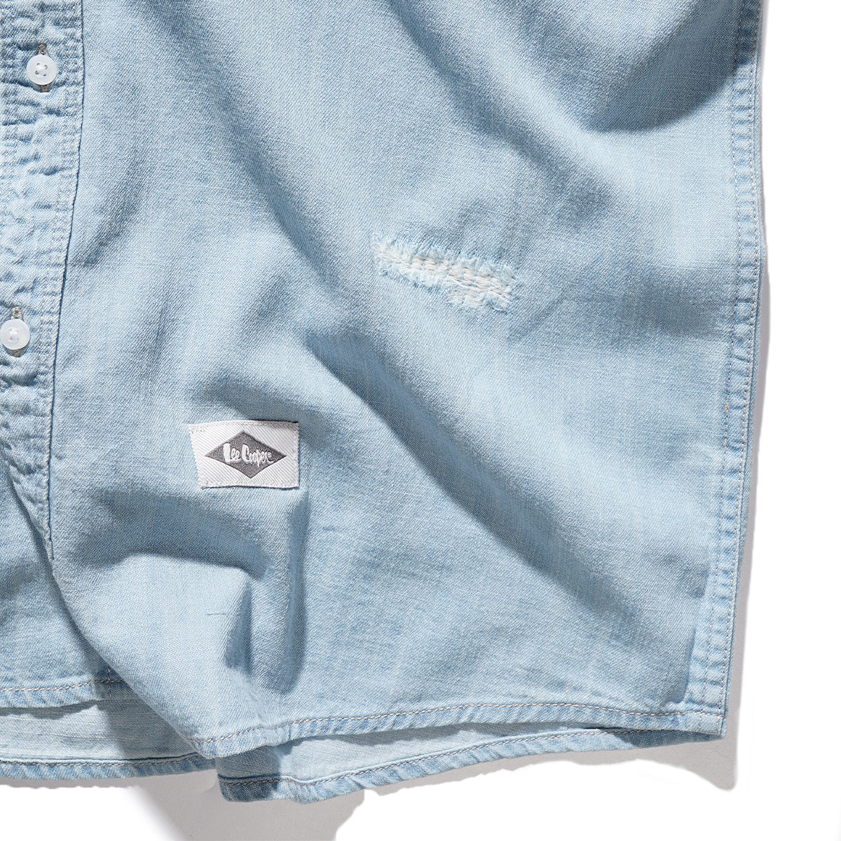 LEE COOPER SHIRT CHAMBRAY CHAD REPAIRED LIGHT BLUE